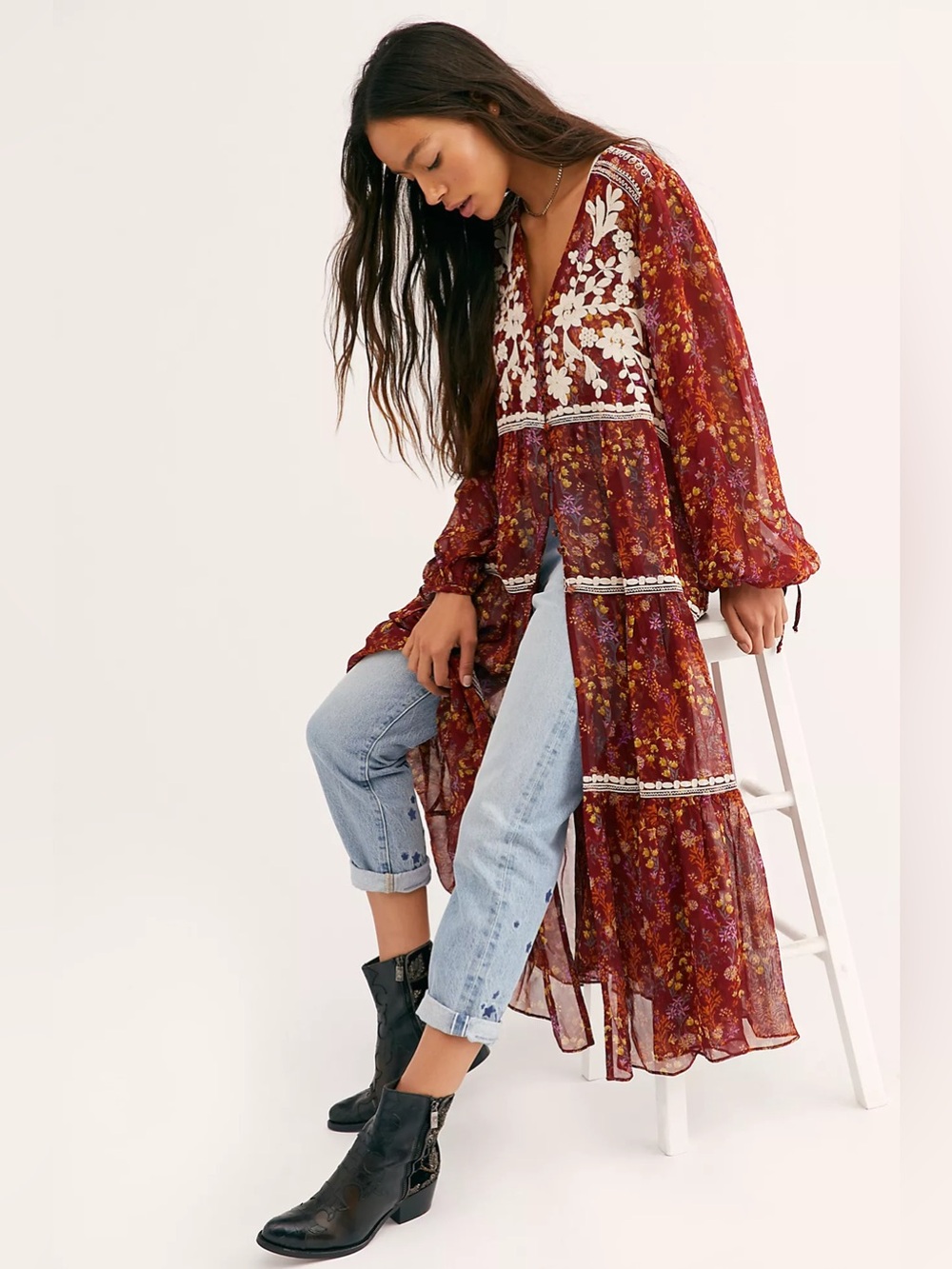 NWOT Free People Call On Me Embroidered Maxi Top Floral Dress Size Small